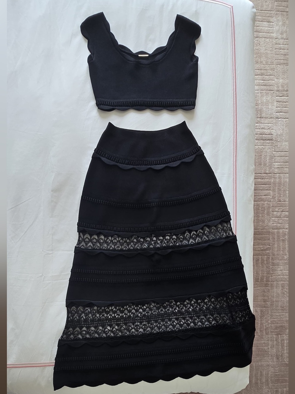 Alexis Black Lace-Trim Midi Skirt